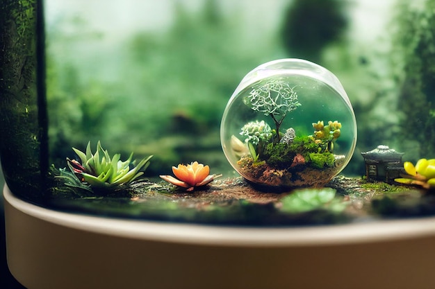 Terrarium with a magical fantasy dream temple