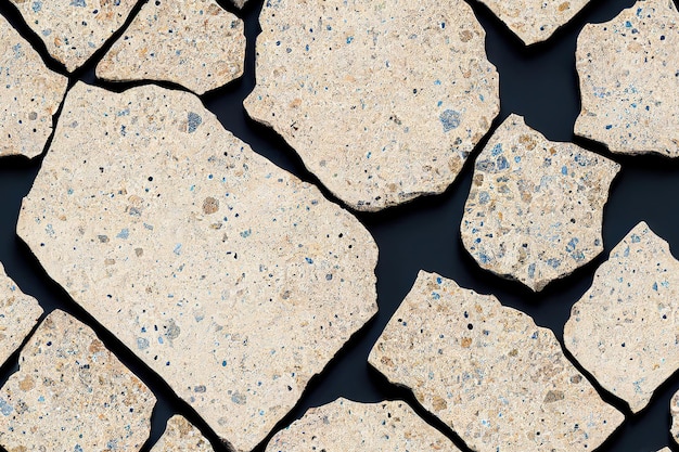 Terrazzo flooring imitation seamless texture abstract geometric shapes of tile pieces over dark back