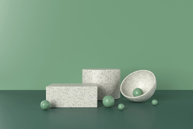 Terrazzo podium 3d illustration with green vibe