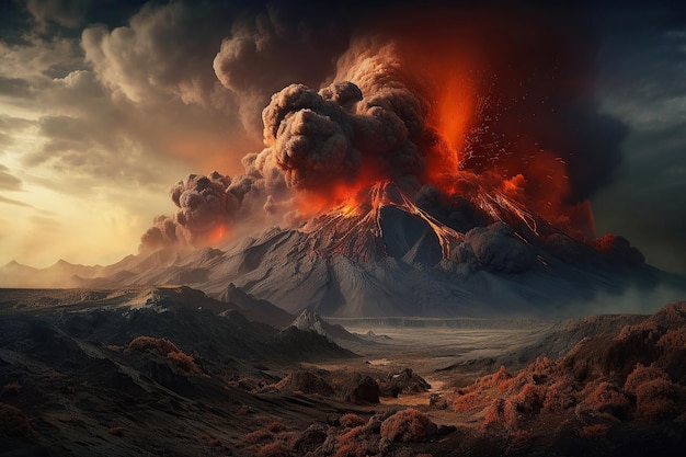 A terrible and largescale volcanic eruption Generative AI illustration