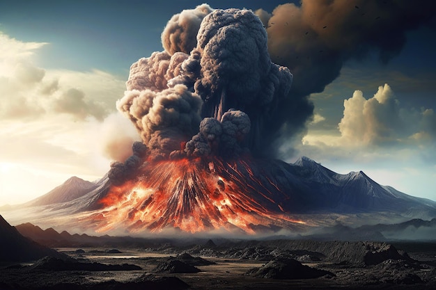 A terrible and largescale volcanic eruption Generative AI illustration