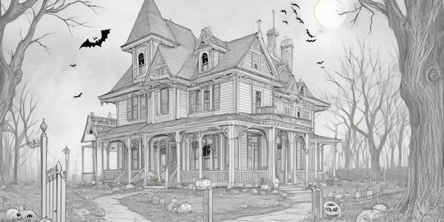 Terrific hand drawn halloween haunted house