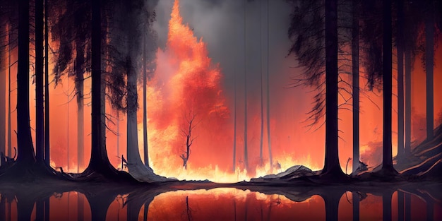 Terrifying forest fire out of control Ia generative