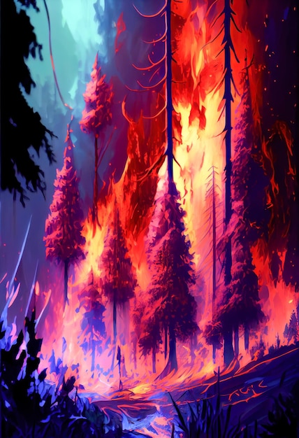 Terrifying forest fire out of control Ia generative