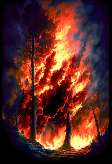 Terrifying forest fire out of control Ia generative