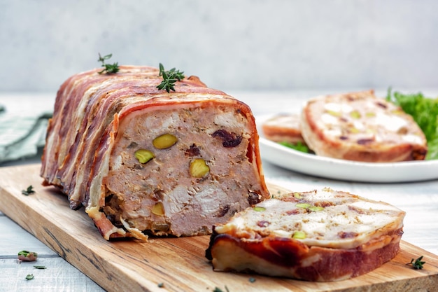 Terrine of pork with pistachios cherries and chicken