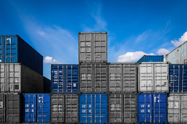 The territory of the container freight yard:a lot of metal containers for storing goods