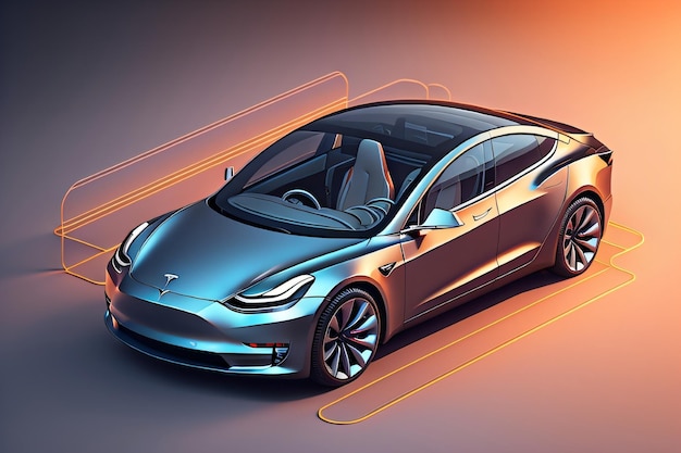 A tesla model 3 model is shown in a 3d illustration.