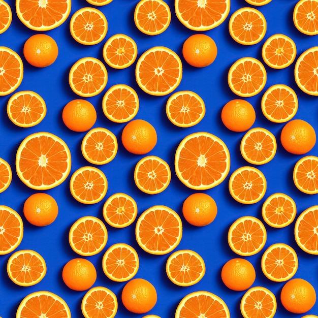 Tessellated oranges seamless pattern on a electric blue background Luscious colours Repeat pattern for fabric cover gift wrapping paper design or main page 3D illustration