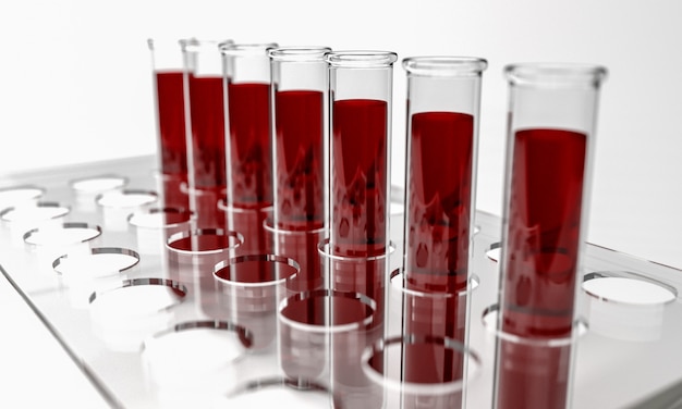 test tubes with blood samples, 3d isolated render 