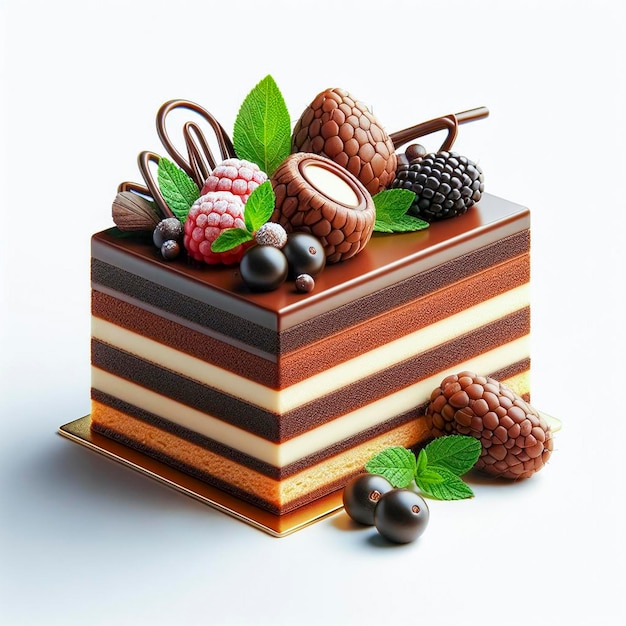 A testy opera cake with colorful background