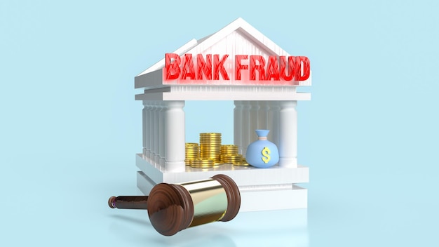 The text bank fraud and bank building icon for business or saving concept 3d rendering