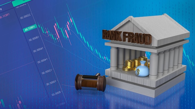 The text bank fraud and bank building icon on chart background for business or saving concept 3d rendering