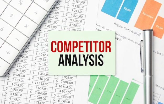 Text COMPETITOR ANALYSISon sticker on calculator business concept