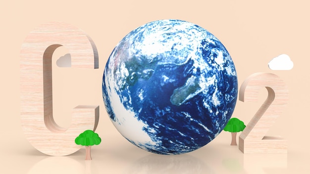 Text and earth for co2 concept 3d rendering