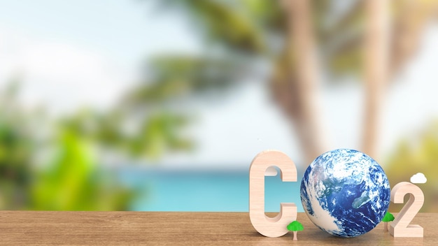 Text and earth for co2 concept 3d rendering