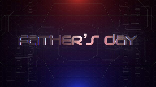 Photo text fathers day and cyberpunk animation background with computer matrix, numbers and grid. modern and futuristic dynamic 3d illustration for cyberpunk and cinematic theme