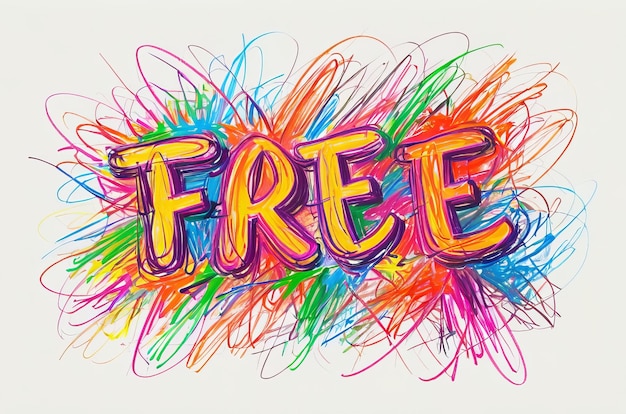 Text Free colorful scribbles in chaotic wax crayon drawing style