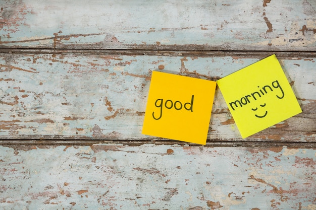 Text good morning written on sticky note