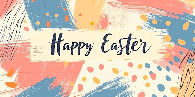 Photo text happy easter banner trendy easter design with typography hand painted strokes and dots