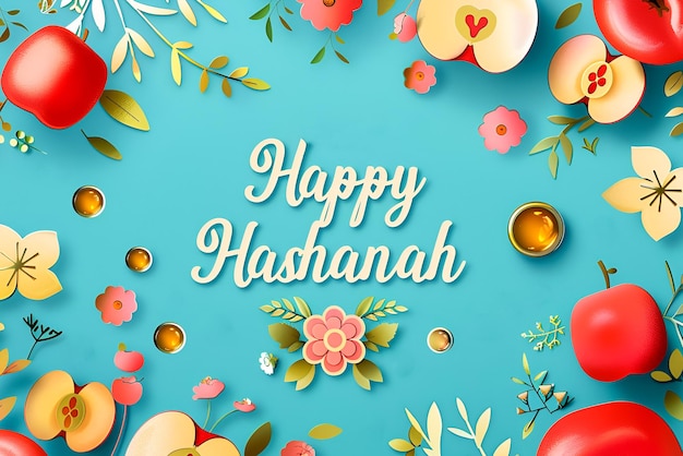 Photo text happy hashanah on pastel blue background