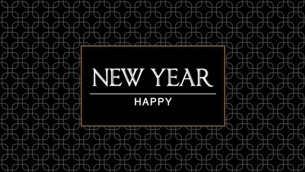 Text Happy New Year on black fashion and minimalism background with gold pattern. Elegant and luxury 3d illustration for business and corporate template