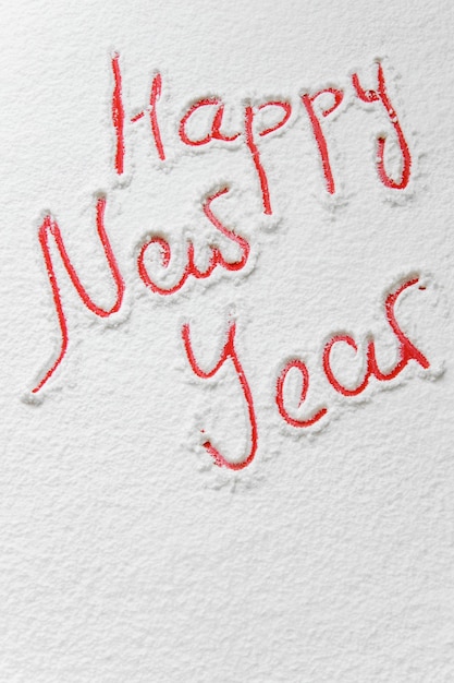 Text Happy New Year on the snowy background