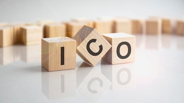 Text ICO shot form on wooden block