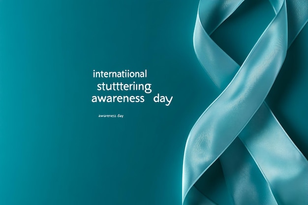 Photo the text international stuttering awareness day and an aquamarine awareness ribbon supporting those who stutter on an aquamarine background