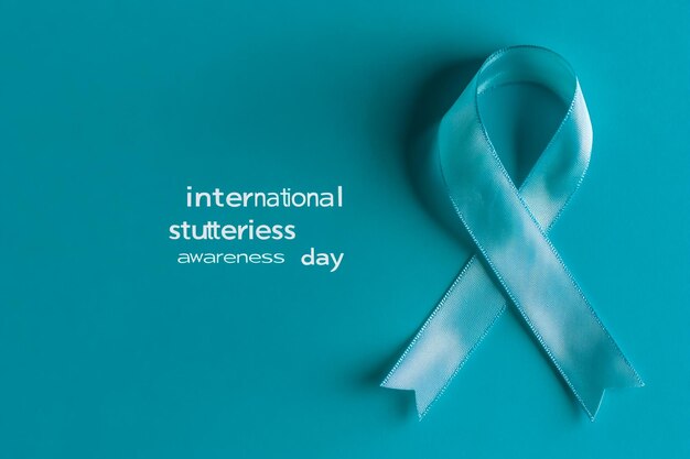 the text international stuttering awareness day and an aquamarine awareness ribbon supporting those