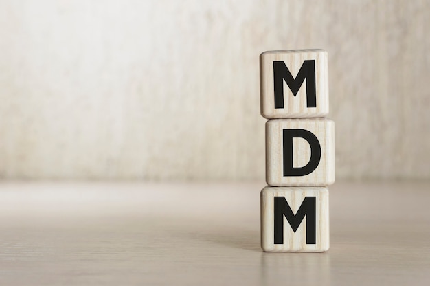 Text MDM - Mobile Device management on wooden blocks