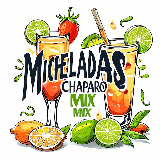 text MICHELADAS text EL CHAPARRO MIX logo style logo exotic colors isolated in white