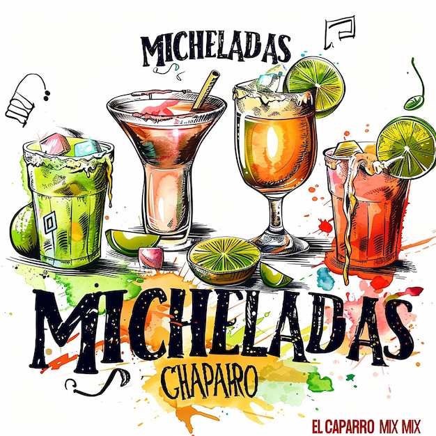 text MICHELADAS text EL CHAPARRO MIX logo style logo exotic colors isolated in white