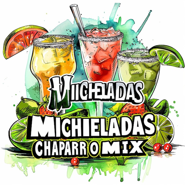 text MICHELADAS text EL CHAPARRO MIX logo style logo exotic colors isolated in white