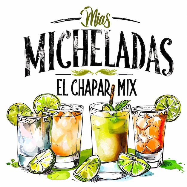 text MICHELADAS text EL CHAPARRO MIX logo style logo exotic colors isolated in white