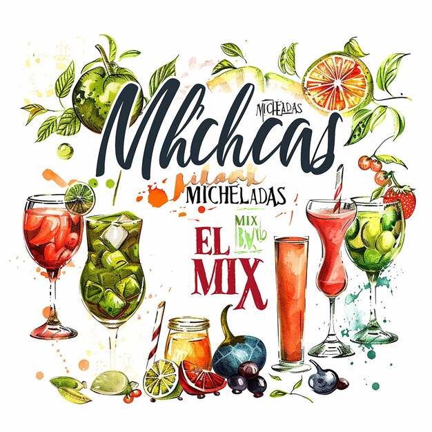 text MICHELADAS text EL CHAPARRO MIX logo style logo exotic colors isolated in white