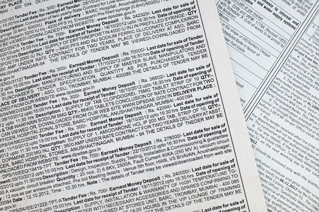 The text printed in the newspaper in a large plan.