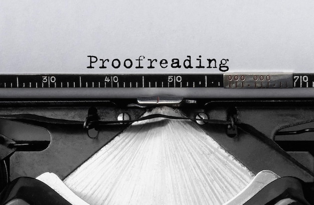 Photo text proofreading typed on retro typewriter