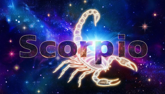 Photo text scorpio with galaxy background astrology concept