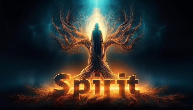 Photo text spirit with forest background halloween concept festival