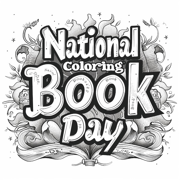 Photo text that says national coloring book day typography