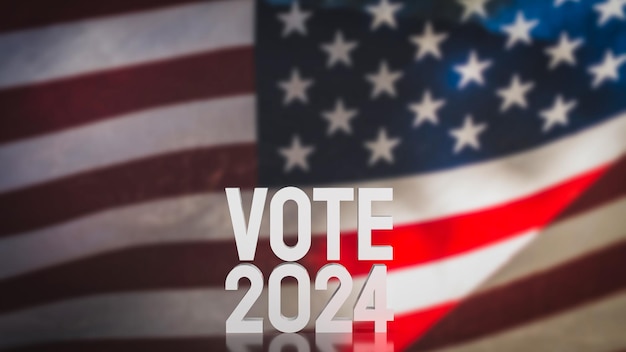 Text vote 2024 on united stage of America flag 3d rendering