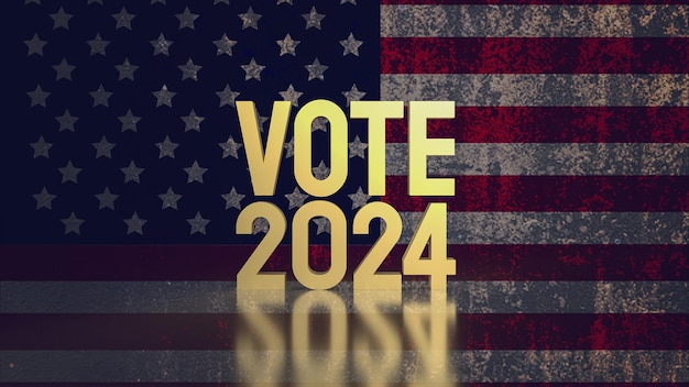 Text vote 2024 on united stage of America flag 3d rendering