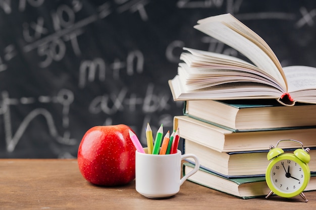 Textbooks at teacher desk