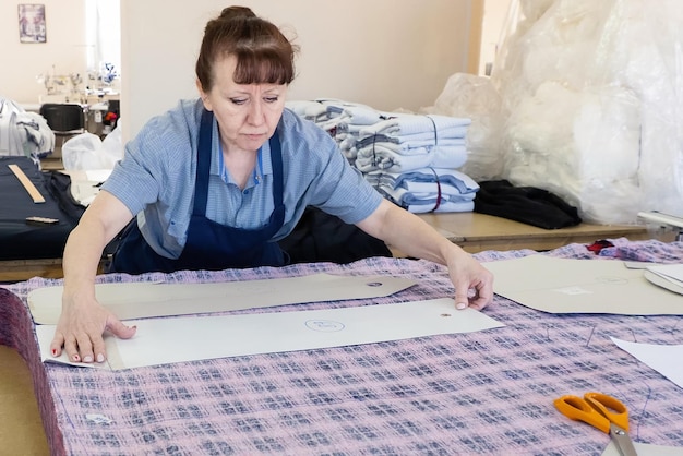 Textile industry A woman working with fabric Professional activity