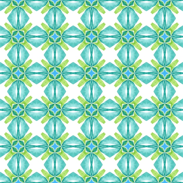 Textile ready amusing print, swimwear fabric, wallpaper, wrapping. Green ravishing boho chic summer design. Medallion seamless pattern. Watercolor medallion seamless border.