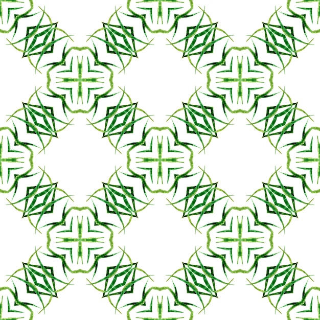 Textile ready likable print, swimwear fabric, wallpaper, wrapping. Green extraordinary boho chic summer design. Organic tile. Trendy organic green border.