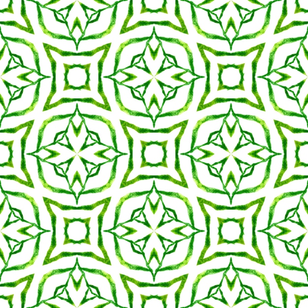 Textile ready powerful print, swimwear fabric, wallpaper, wrapping. Green lively boho chic summer design. Watercolor medallion seamless border. Medallion seamless pattern.