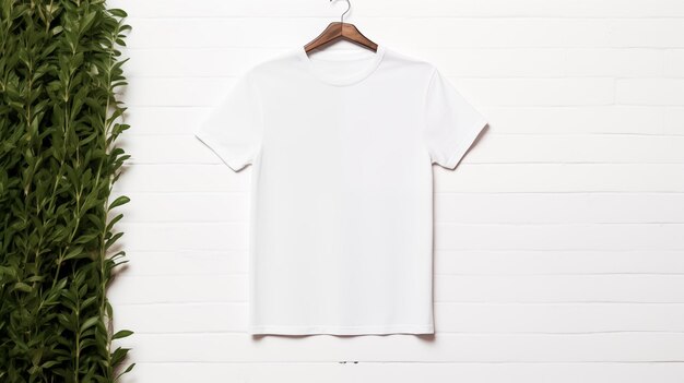 Textile simplicity tshirt template hung on wooden hanger ai generated