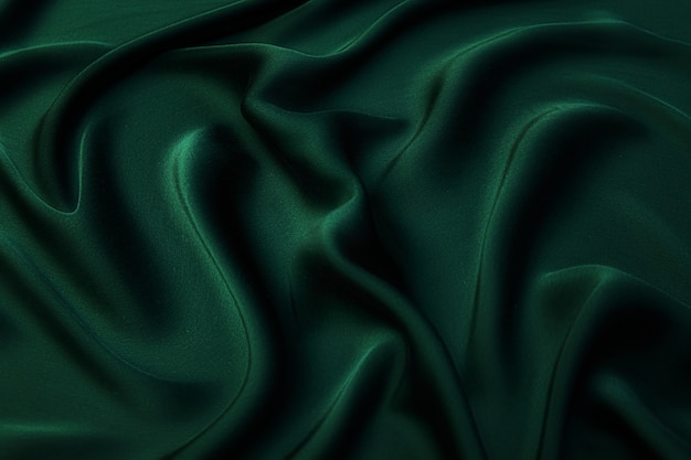 Texture, background, pattern. Texture of green silk fabric. Beautiful emerald green soft silk fabric.